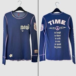 Alp N Rock Crew Neck Long Sleeve Après-Ski Top Navy Pink Overlock Stitching Sz 2